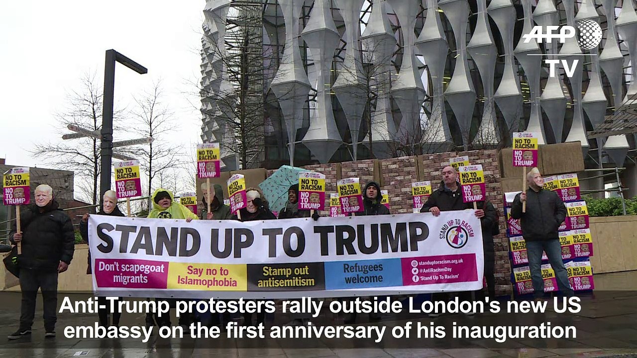Anti-Trump protesters gather at London's new US embassy