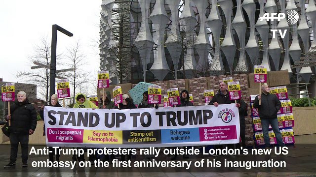 Anti-Trump protesters gather at London's new US embassy