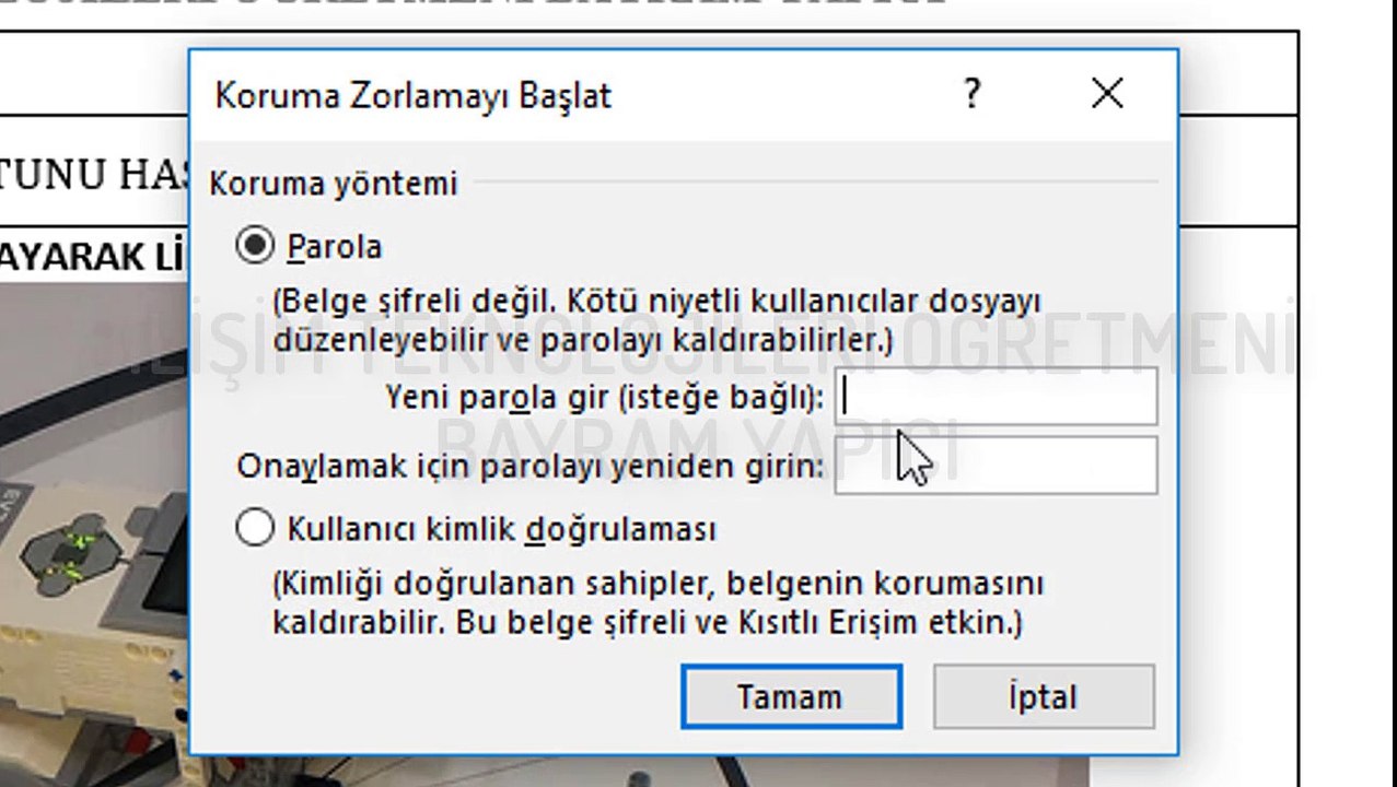 WORD BELGESİNİ DÜZENLEMEYİ ŞİFRELİ KISITLAMA