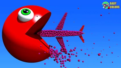 Learn Colors with 3D Airplanes shape and Funny Pacm