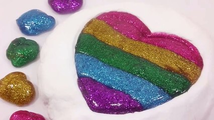 DIY How To Make Glitter Rainbow Colors Heart Slime Clay Learn Colors Slime Clay Surprise Egg Toys