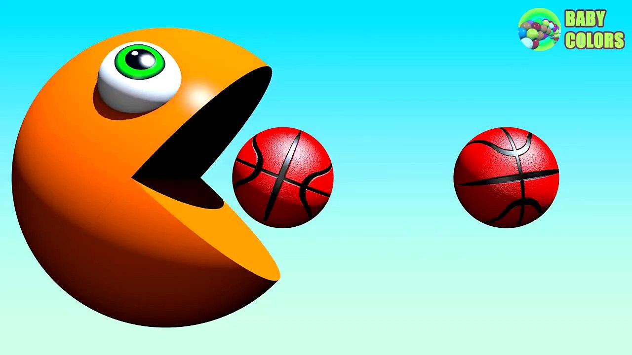 Learn COLORS With 3D Basket Balls And PACMAN For Kids Toddlers Children