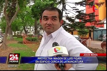 Proyectan imagen de Luis Figari en edificio cerca de la Nunciatura