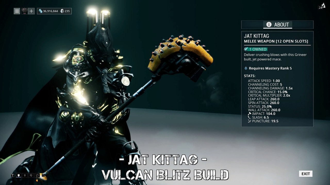 Warframe Jat Kittag - Vulcan Blitz Build (exploding hammer)