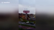 Storm winds in The Netherlands down huge billboard