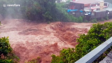 下载视频: Flooding and mudslides in La Réunion as Storm Berguitta approaches