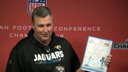 Doug Marrone receives playbook from first graders on how to beat the Patriots