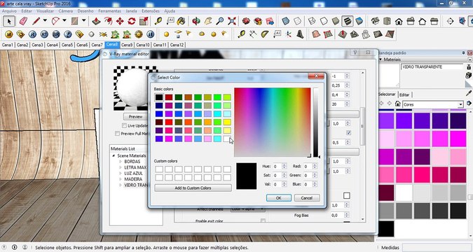 VRAY l COMO CRIAR MATERIAL DE VIDRO INCOLOR SKETCHUP 2018 TEXTURAS ILUMINAÇÃO REFLEXOS