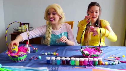 #3Frozen Elsa EASTER EGG CHALLENGE w  Belle Spiderman Joker Slumber Party Fun Superhero in real | Superheroes | Spiderman | Superman | Frozen Elsa | Joker