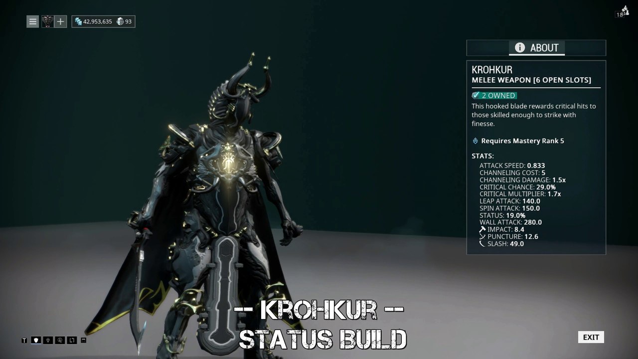 Warframe Krohkur - Status Build