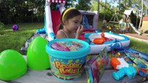 Booger Balls Battle & 200 Water Balloons Surprise Toys Challenge on Inflatable Water Slide!