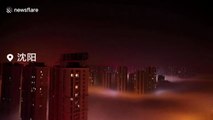 City above the clouds: Time-lapse shows dense fog in China's Shenyang
