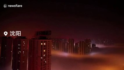 Download Video: City above the clouds: Time-lapse shows dense fog in China's Shenyang