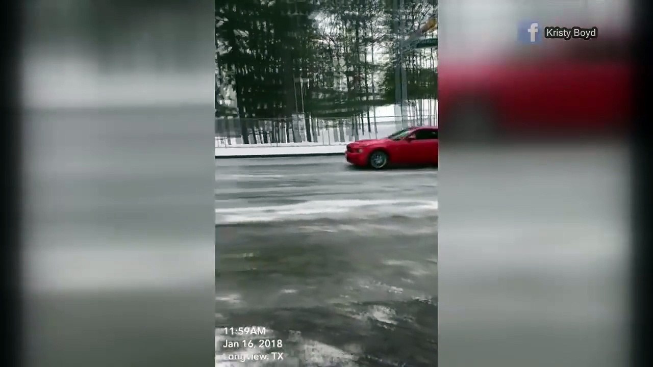 Texas ice roads makes 18 wheeler slide downhill