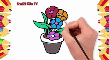 BABY LEARN DRAW AND COLOR HOW TO DRAW FLOWER POT