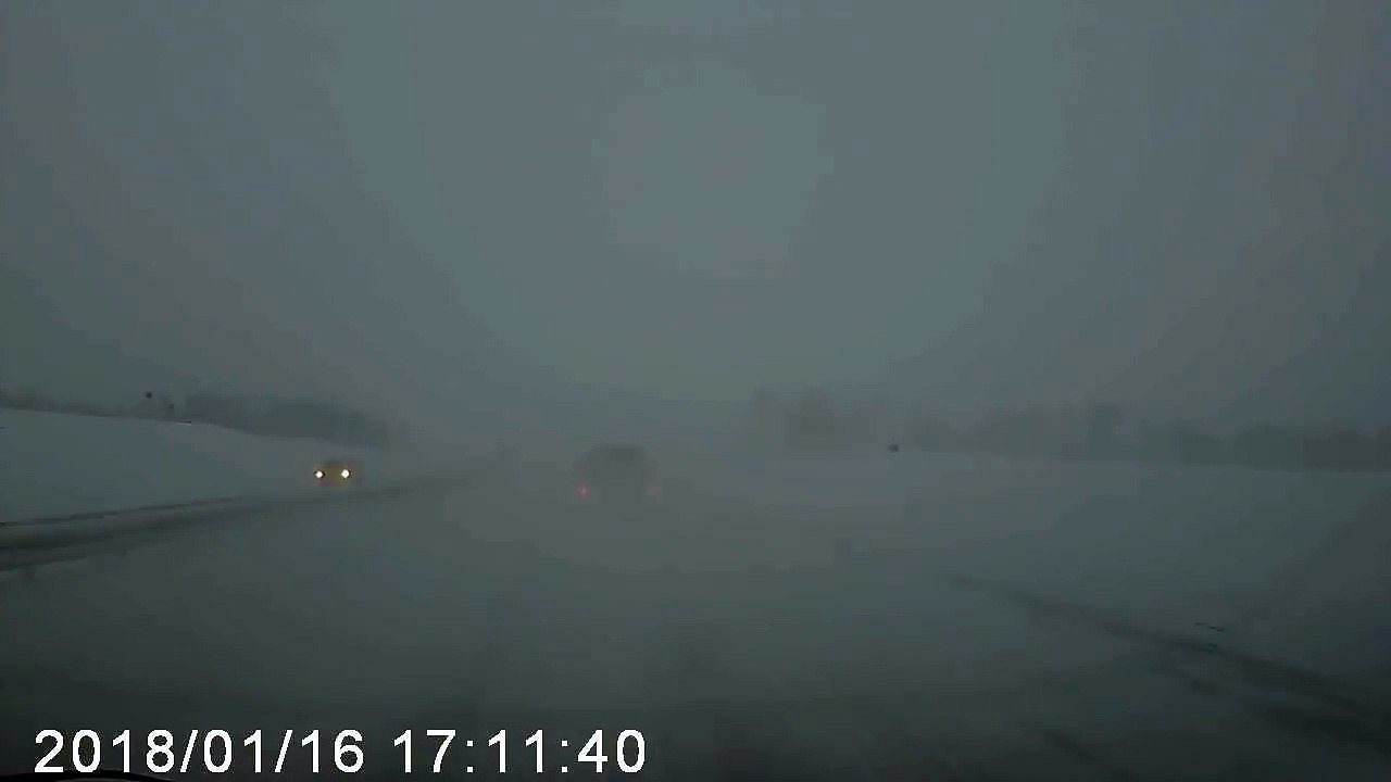 car accident. fog. dashcam