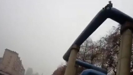 Police officer catches girl who falls 33 feet from pipe