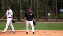 2017 Tigers Spring Training-Brad Ausmus Serves as First Baseman During Pitcher Drills