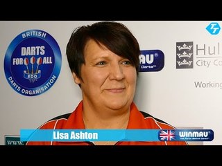 Lisa Ashton talks after winning 4-1 against Fallon Sherrock in the semi finals