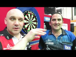 Jamie Hughes and Ross Montgomery after the BDO Wolverhampton Open final