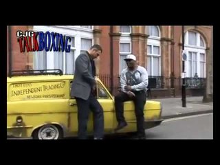 Derick Chisora arrives in Del Boy van for press day with Klitschko