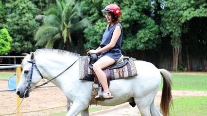 Beautiful Girl Riding white horse