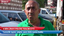 Temizlik işçisi çöpte bulduğu para dolu çantayı polise teslim etti