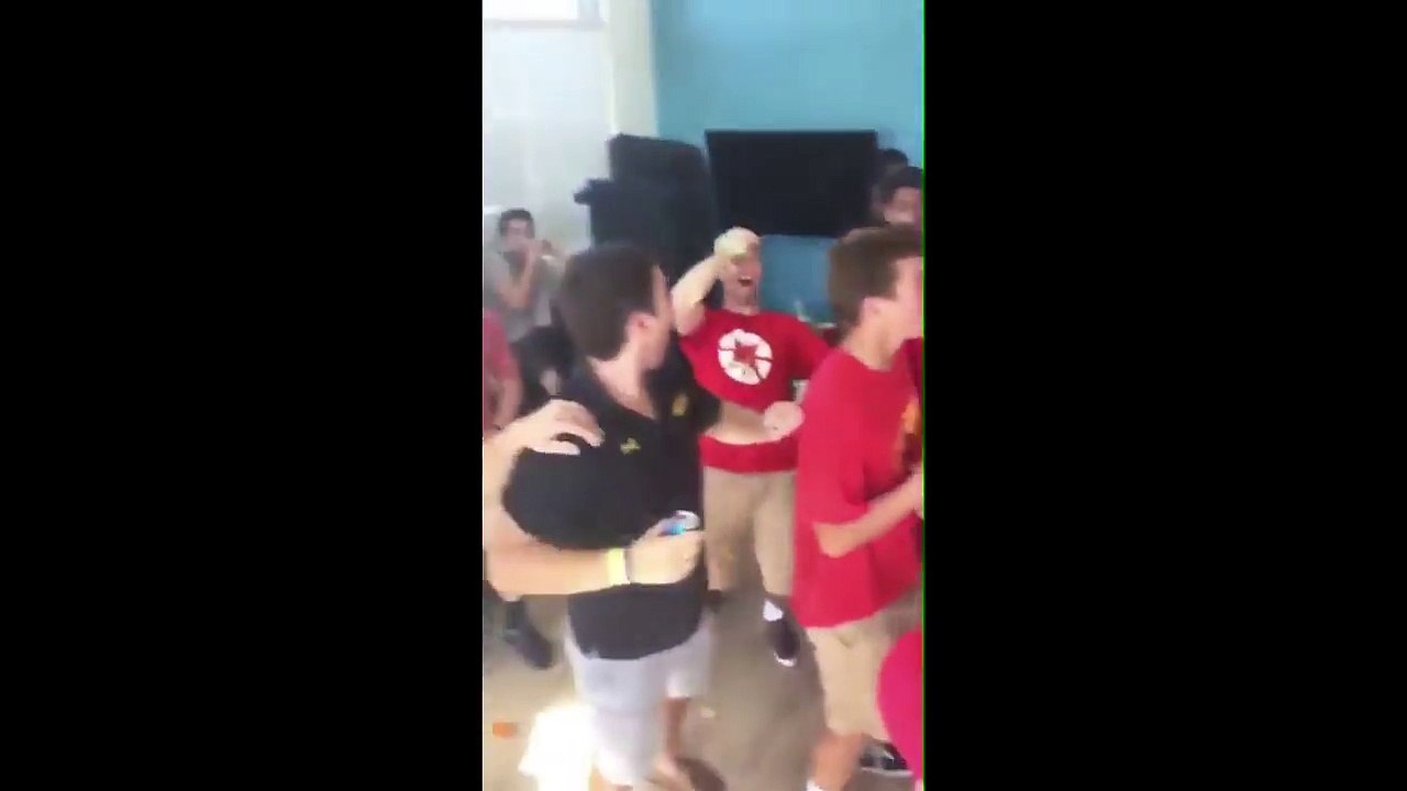 College girl smashes a beer can on her head and drains it