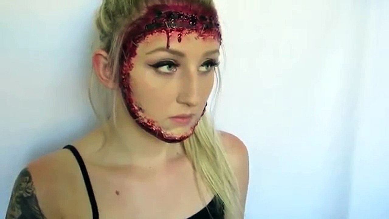 Gory Reattached Face Halloween Makeup Tutorial
