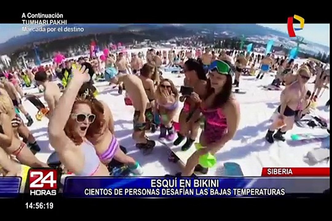 Siberia: cientos realizan esquí en bikini a 40 grados bajo cero
