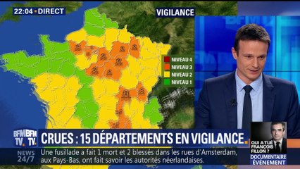 Crues: 15 départements en vigilance