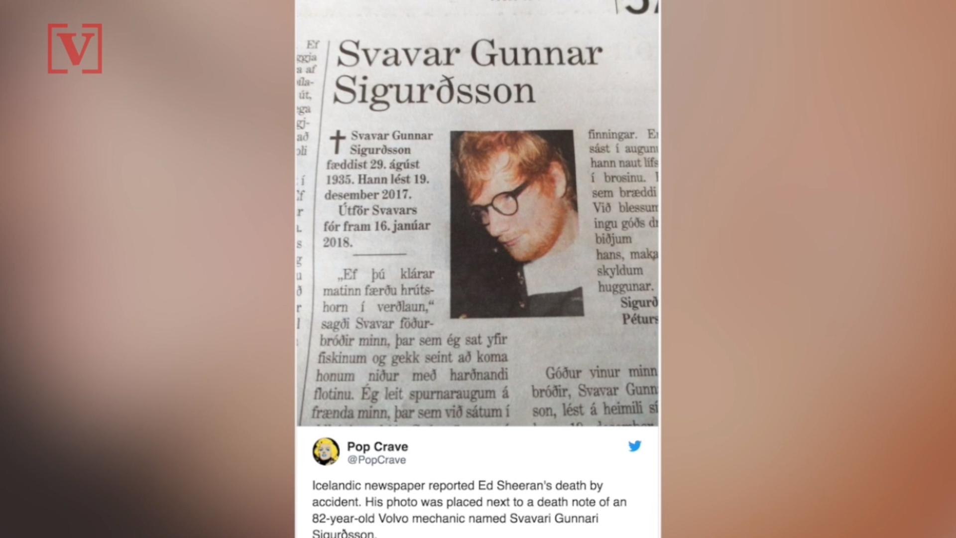 Icelandic Newspaper Accidentally Kills Off Ed Sheeran