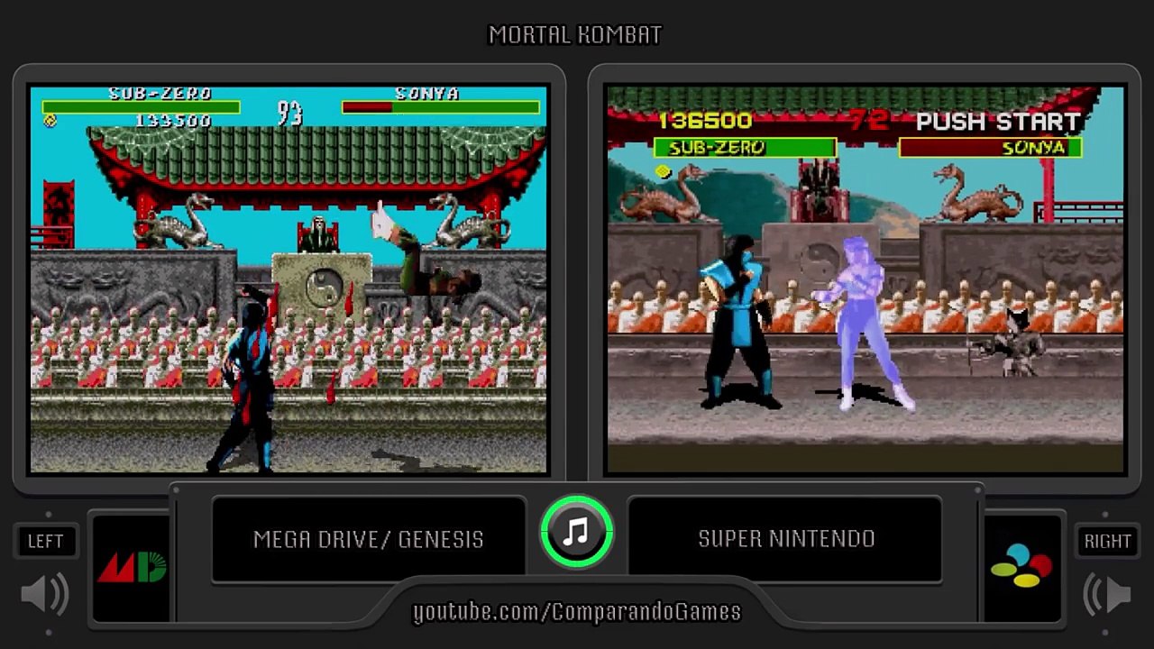 Mortal Kombat (Sega Genesis vs SNES) Side by Side Comparison