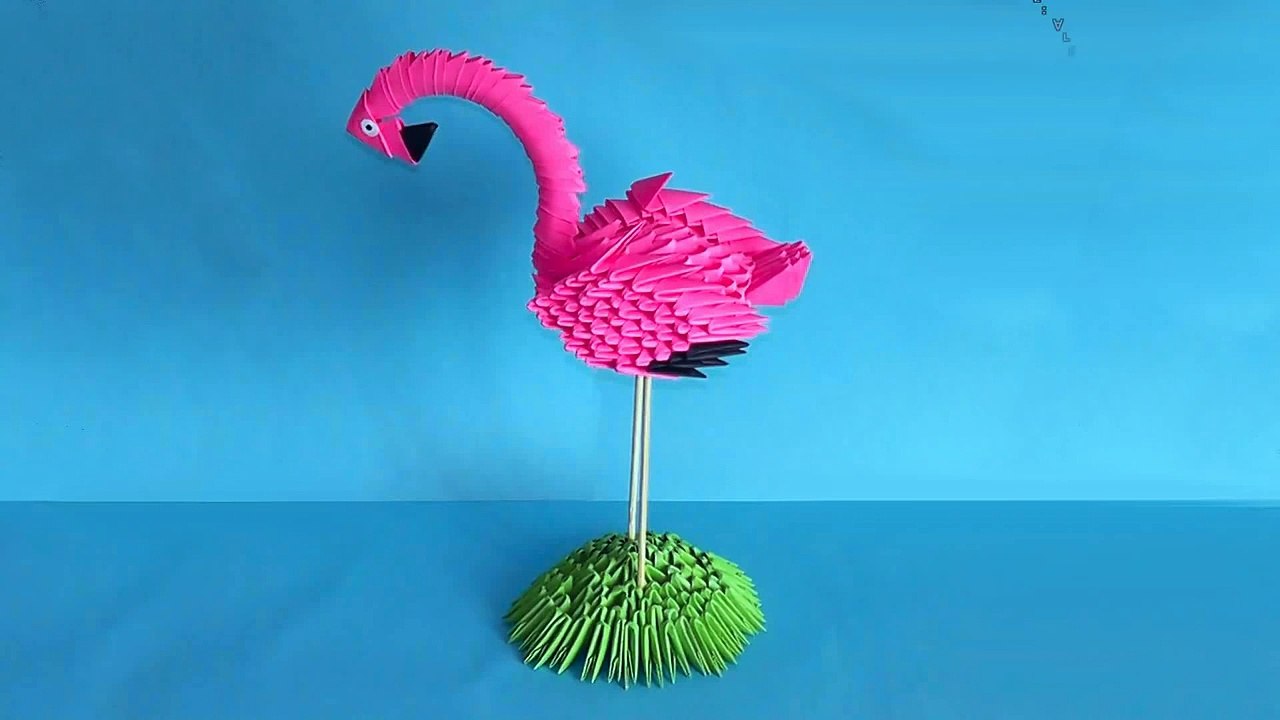 How to make 3D origami bird flamingo master class (tutorial)