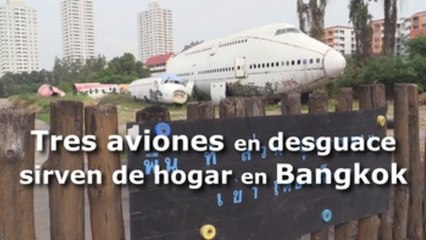 Tres aviones en un desguace sirven de hogar en Bangkok