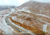 Drone Shows Snow-Covered Mountains in Saudi Arabia
