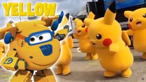 Bathing Colors Fun Learn Colors with Robocar Poli, Super Wings characters and PIKACHU toys dancing