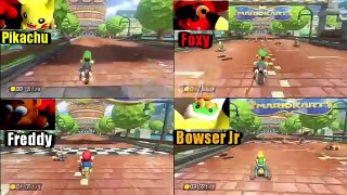 Pikachu, Freddy, Foxy And Bowser Jr Play Mario Kart 8