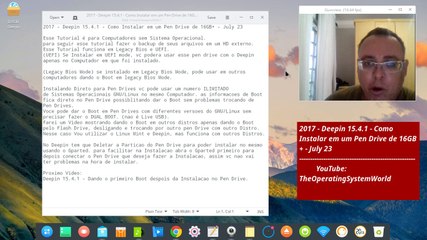 2017 - Sistema Operacional Portatil - Deepin 15.4/15.5 - Como Instalar em um Pen Drive de 16GB+ - July 23