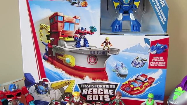 TRANSFORMERS RESCUE BOTS HIGH TIDE TRANSFORMING SHIP RIG OPTIMUS PRIME SHARK SUB HEATWAVE