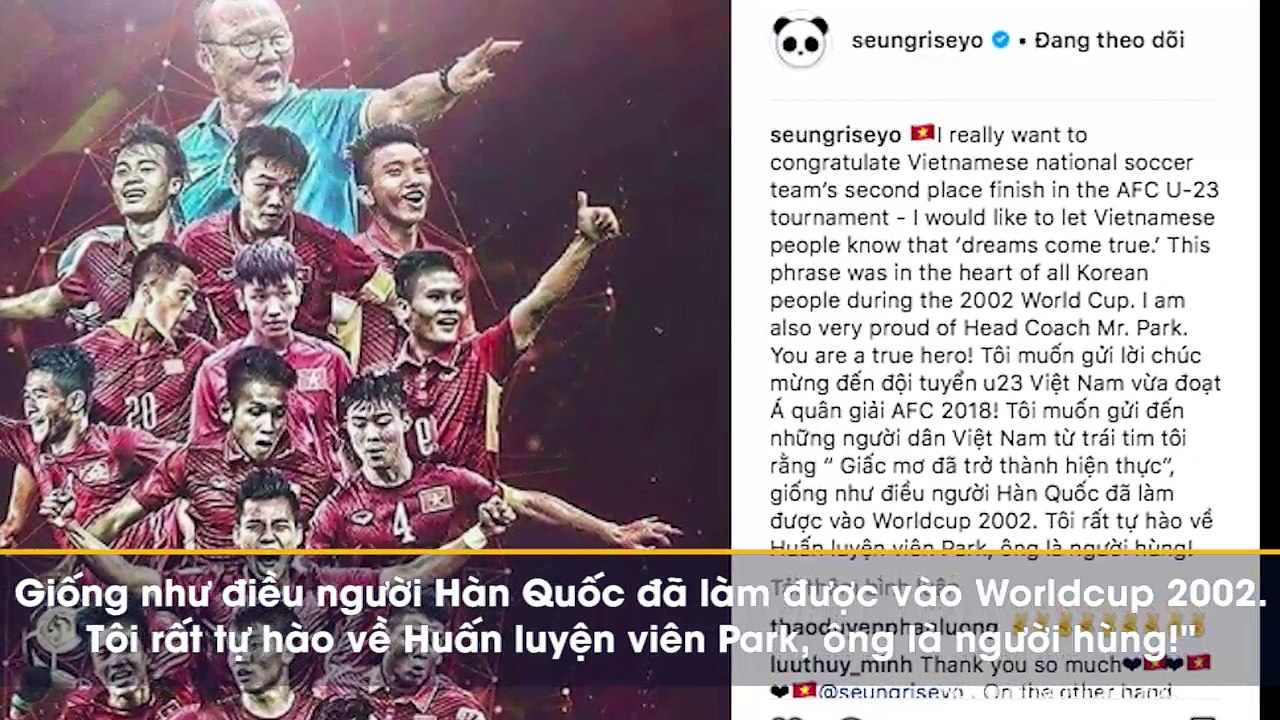 Seungri (BigBang) đích thân quay clip, viết status tiếng Việt chúc mừng tuyển U23 Việt Nam