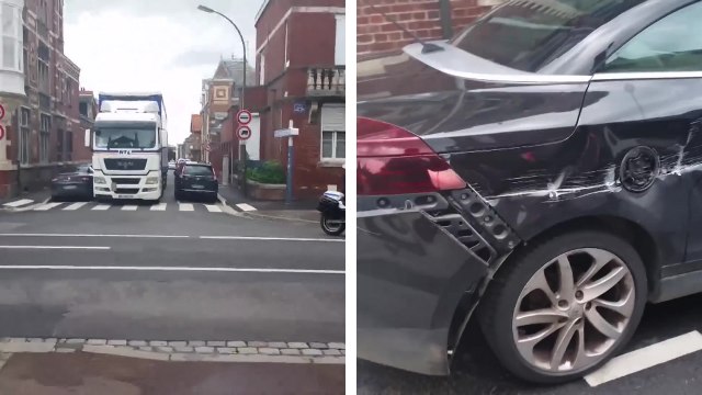 Un poids lourd rate sa manœuvre et explose une voiture en tournant