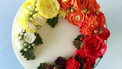 HOT CAKE TRENDS 2016 Buttercream ombre roses and chrysanthemums cake - How to make by Olga Zaytseva
