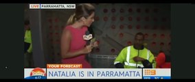 TV reporter stunned by tradie’s Australia day long weekend activities  (punched a few cones)Original