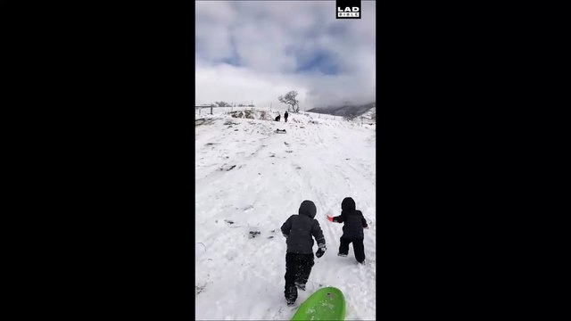 Le double réflexe incroyable d'un super papa qui sauve ses enfants d'une luge