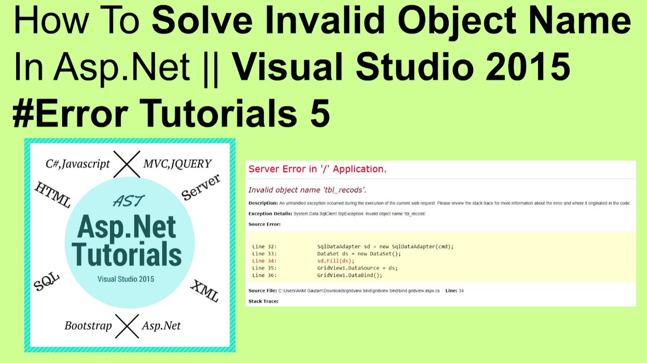 How to solve invalid object name in asp.net || visual studio 2015 #error tutorials 5