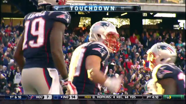 2014 - New England Patriots quarterback Tom Brady finds Rob Gronkowski for a 27-yard touchdown