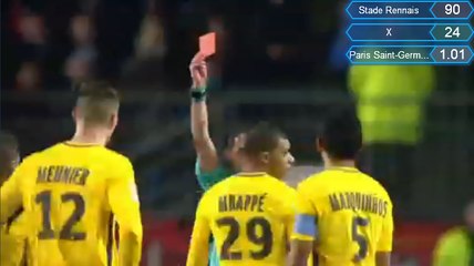 Kylian Mbappe Horror Foul And Gets Red Card HD - Stade Rennais 0-3 PSG 30.01.2018