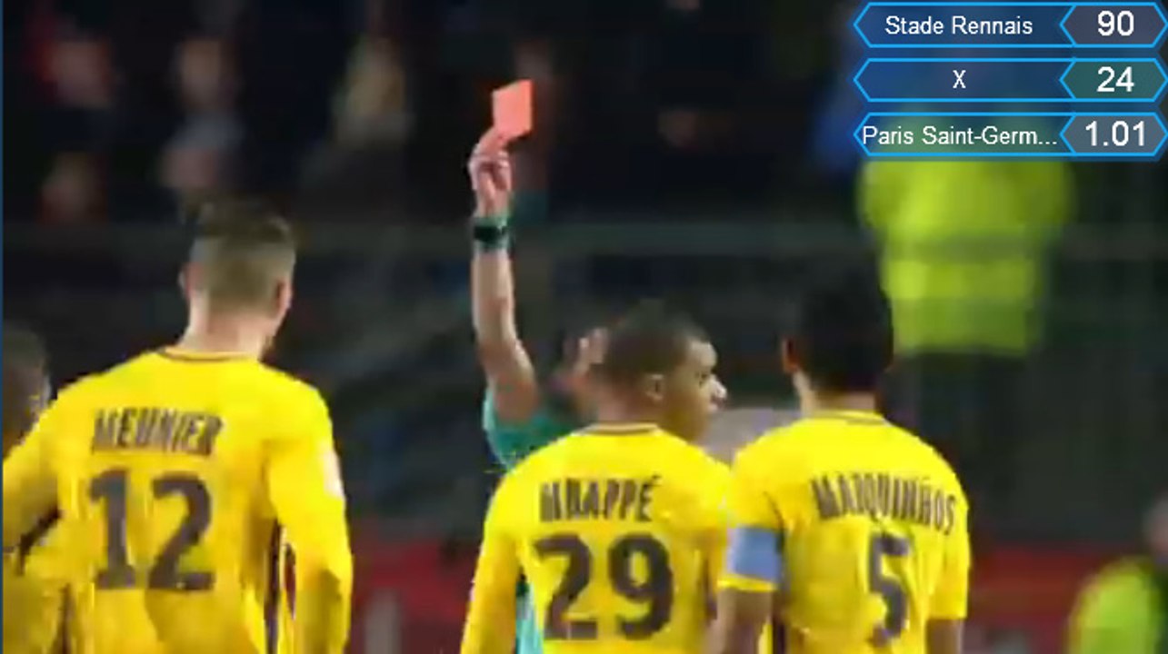 Kylian Mbappe Horror Foul And Gets Red Card HD - Stade Rennais 0-3 PSG 30.01.2018