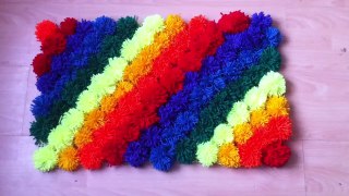 Rainbow Pom Pom shag rug DIY /How to make a rug at home.DIY RUG.2017
